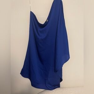 Tyche Washed Satin Crepe Asymmetrical One Sleeve Dress